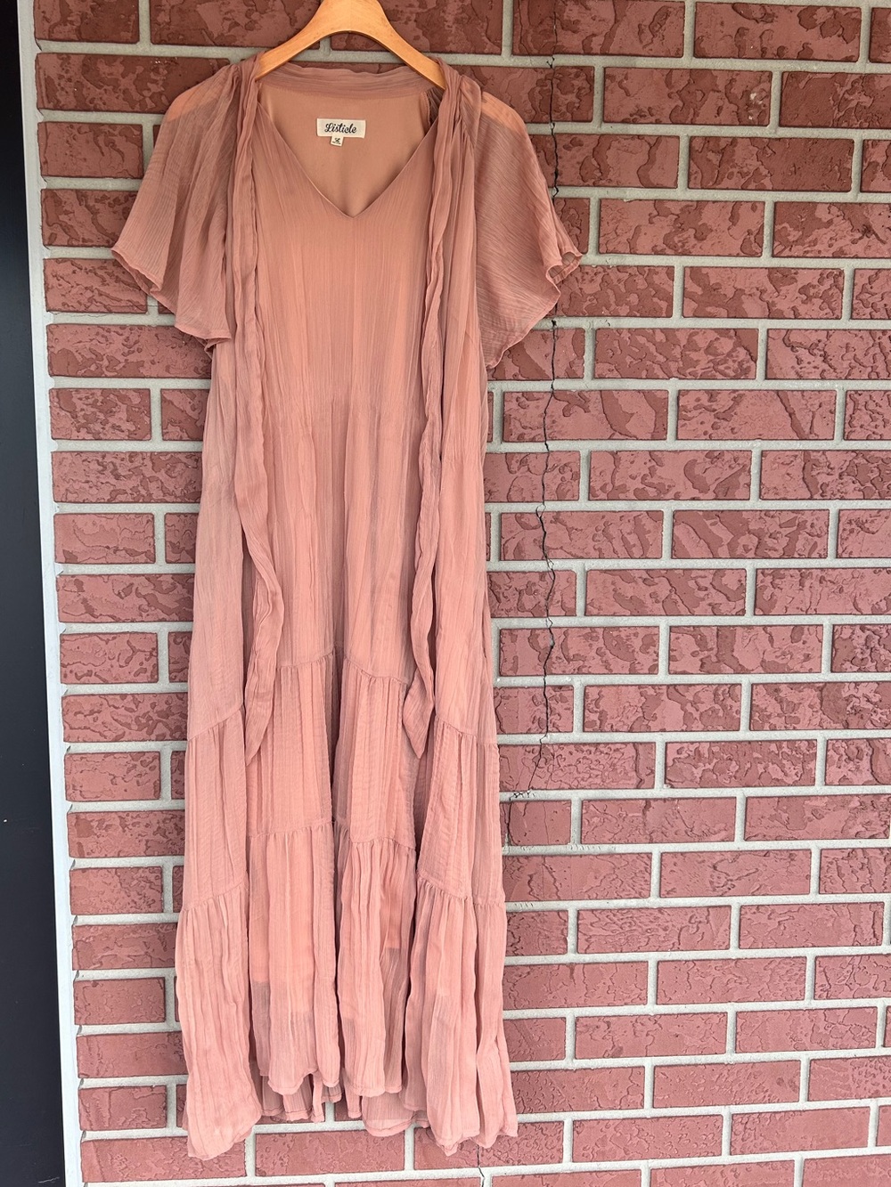 Listicle Dusty Rose Tiered Maxi Dress with Flutter Sleeves
